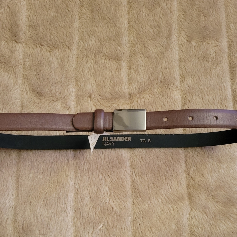NEW tags Jill Sander leather belt with silver buckle, Barney's tags